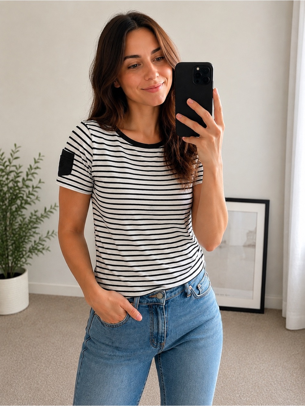 Lauren Ralph Lauren Black and White Striped Tee